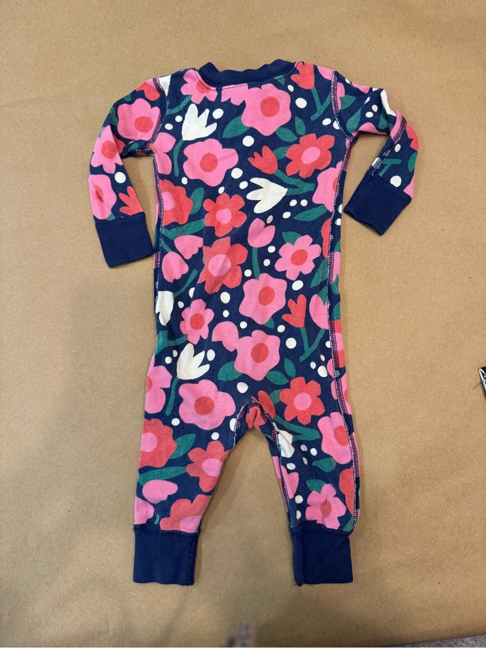 Hanna Andersson Floral One-Piece Pajamas - Navy with Pink Flowers